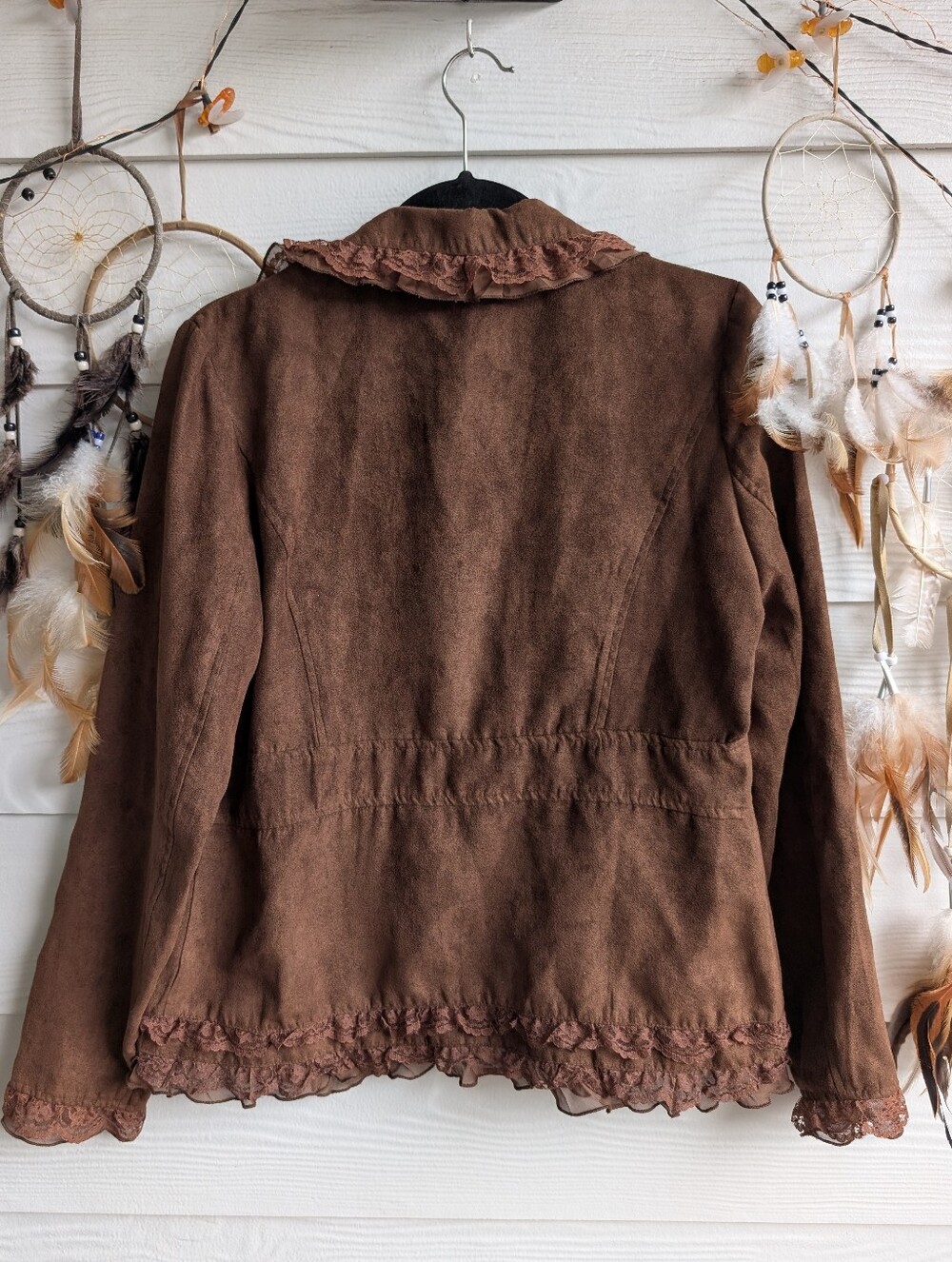 Claudia Richard Brown Ruffled Suede-Look Blazer - Picture 3 of 9